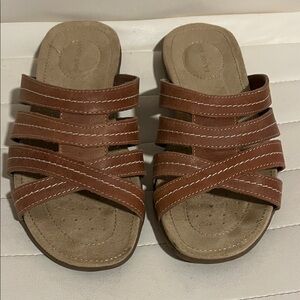 Lands End New Terrain Brown Strappy Slide Sandals Womens 7M